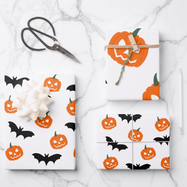 Bats and Pumpkins Wrapping Paper Sheet (Front)