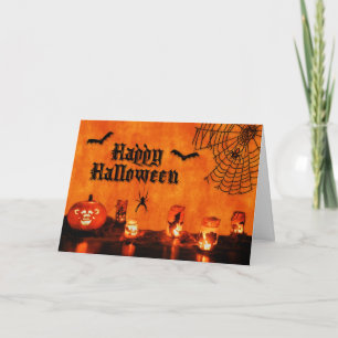 Bats and Spiders Halloween Fun in Orange and Black Card