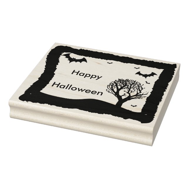 Bats and tree landscape 2 silhouette art stamp (Stamp)