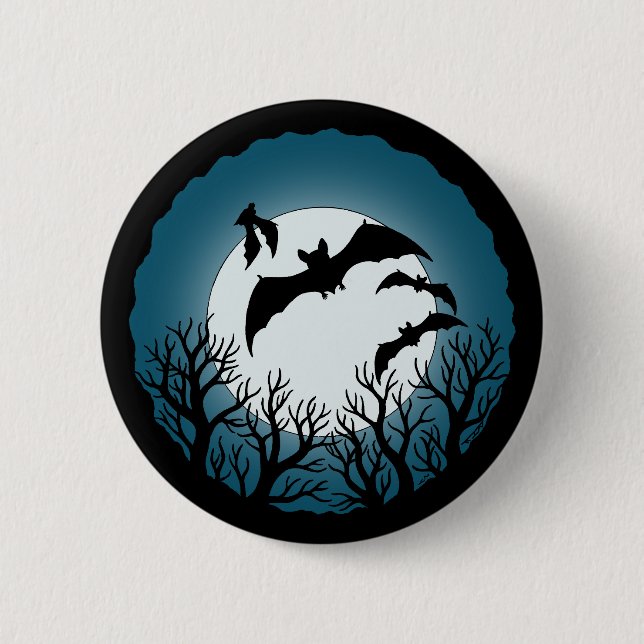 Bats and Trees Against the Moon 6 Cm Round Badge (Front)