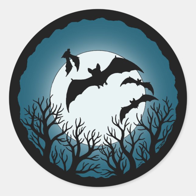 Bats and Trees Against the Moon Classic Round Sticker (Front)