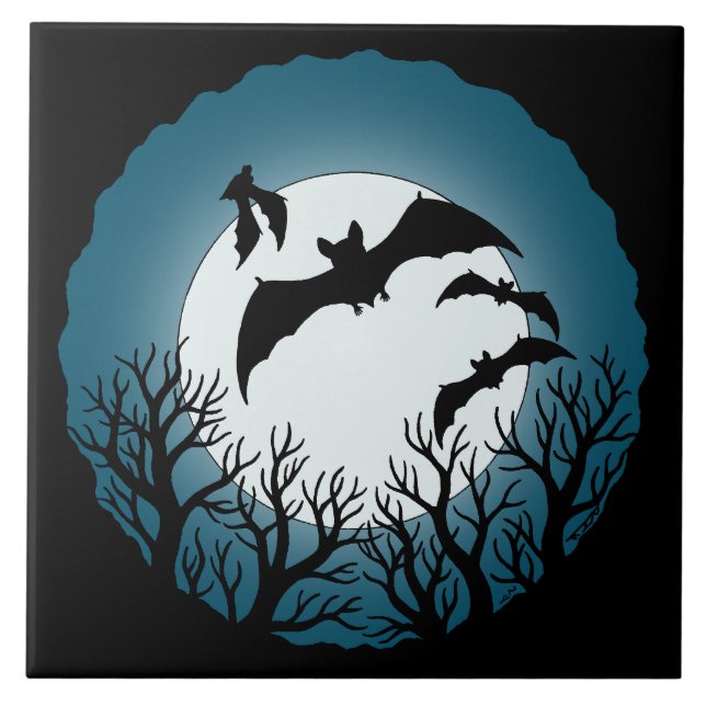 Bats and Trees Against the Moon Tile (Front)