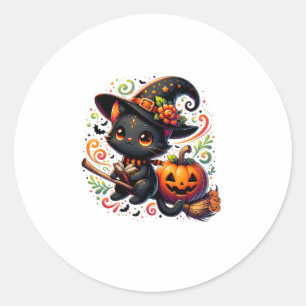 Bats Black Cat Witch Hat Wand Pumpkin Cute Hallowe Classic Round Sticker