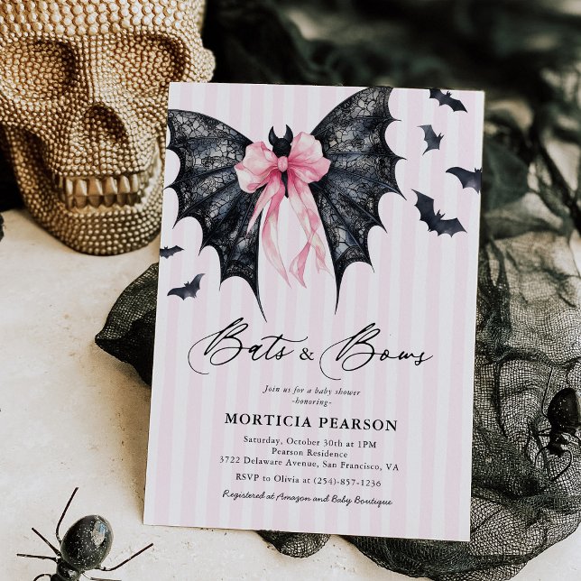 Bats & Bows Halloween Baby Shower Invitation (Creator Uploaded)