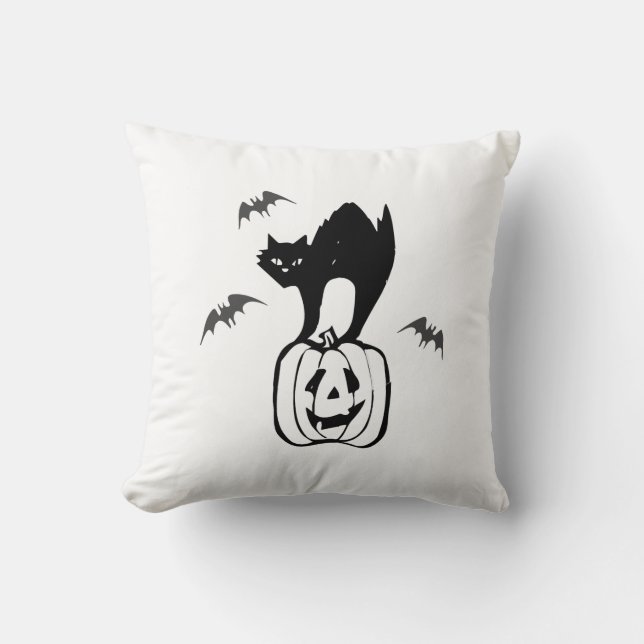 bats cat pumpkin halloween cushion (Front)