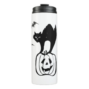 bats cat pumpkin halloween thermal tumbler