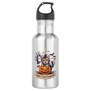 Bats Cats Pumpkins Halloween Witch Cat Spooky Tree 532 Ml Water Bottle