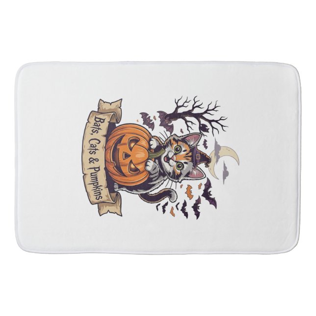 Bats Cats Pumpkins Halloween Witch Cat Spooky Tree Bath Mat (Front)