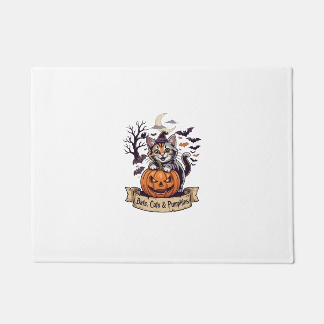Bats Cats Pumpkins Halloween Witch Cat Spooky Tree Doormat (Front)