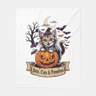 Bats Cats Pumpkins Halloween Witch Cat Spooky Tree Fleece Blanket
