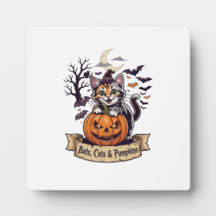 Bats Cats Pumpkins Halloween Witch Cat Spooky Tree Plaque