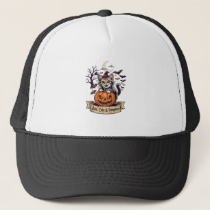 Bats Cats Pumpkins Halloween Witch Cat Spooky Tree Trucker Hat
