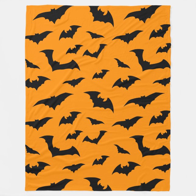 Bats Everywhere Orange Halloween Plush Fleece Blanket (Front)