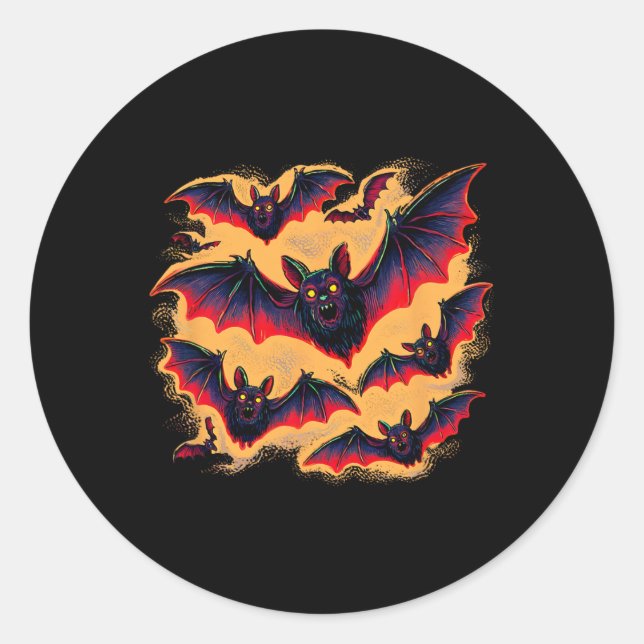Bats Flying Halloween Creepy Night Fall Fun Tee  Classic Round Sticker (Front)