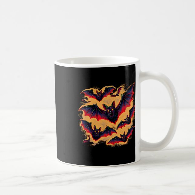 Bats Flying Halloween Creepy Night Fall Fun Tee  Coffee Mug (Right)