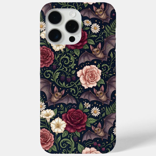 Bats Flying Through Roses Gothic iPhone 15 Pro Max Case-Mate iPhone Case (Back)