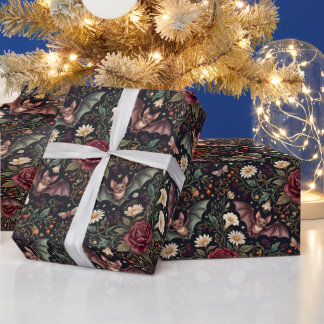 Bats Flying Through Roses Gothic Wrapping Paper
