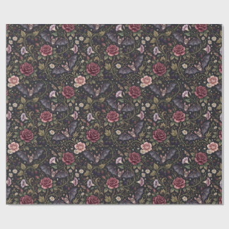 Bats Flying Through Roses Gothic Wrapping Paper