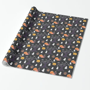 Bats Ghosts Jack O Lanterns Halloween Wrapping Paper