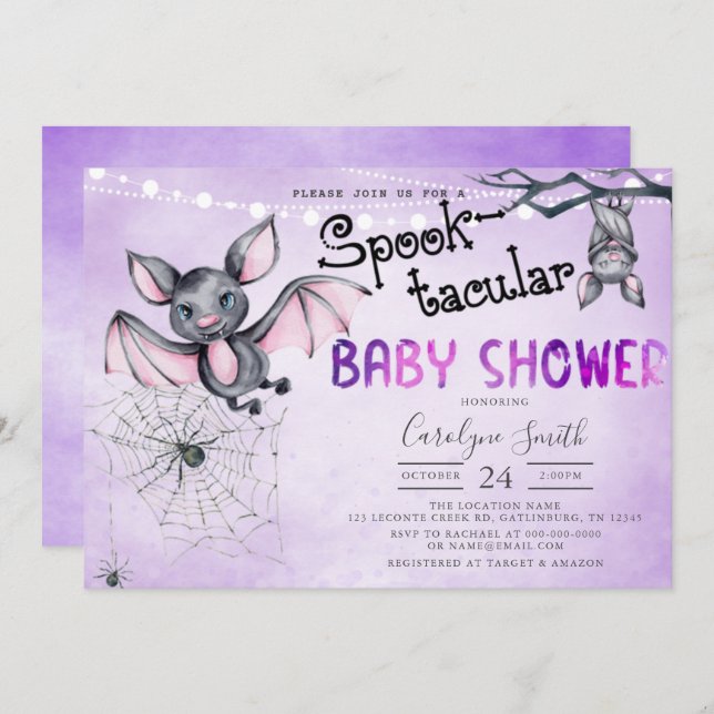 Bats Halloween Baby Shower Invitation (Front/Back)