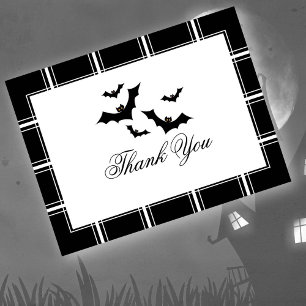 Bats Halloween Thank You Black Postcard