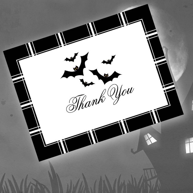Bats Halloween Thank You Black Postcard (Creator Uploaded)