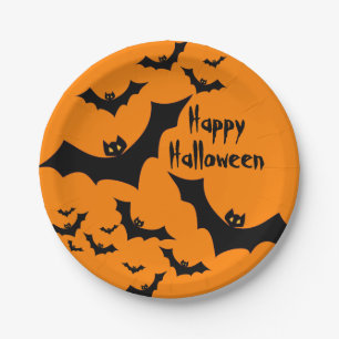 Bats Happy Halloween Party Paper Plate