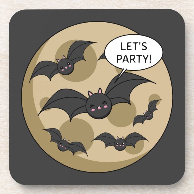 Bats Having Party on Full Moon Coaster (Front)