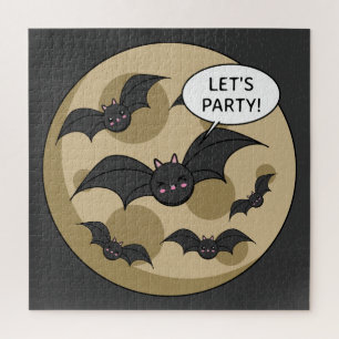 Bats Having Party on Full Moon Jigsaw Puzzle