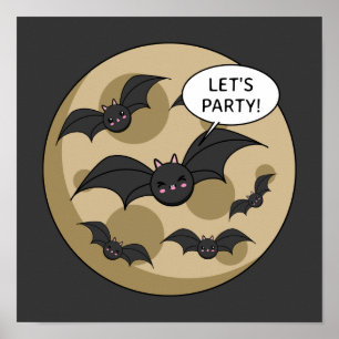 Bats Having Party on Full Moon Poster
