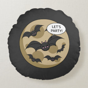 Bats Having Party on Full Moon Round Cushion