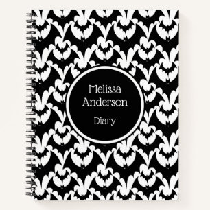 Bats Horror Gothic Pattern Personalised Name Black Notebook