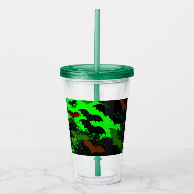 Bats In Flight Green Acrylic Tumbler (Front)