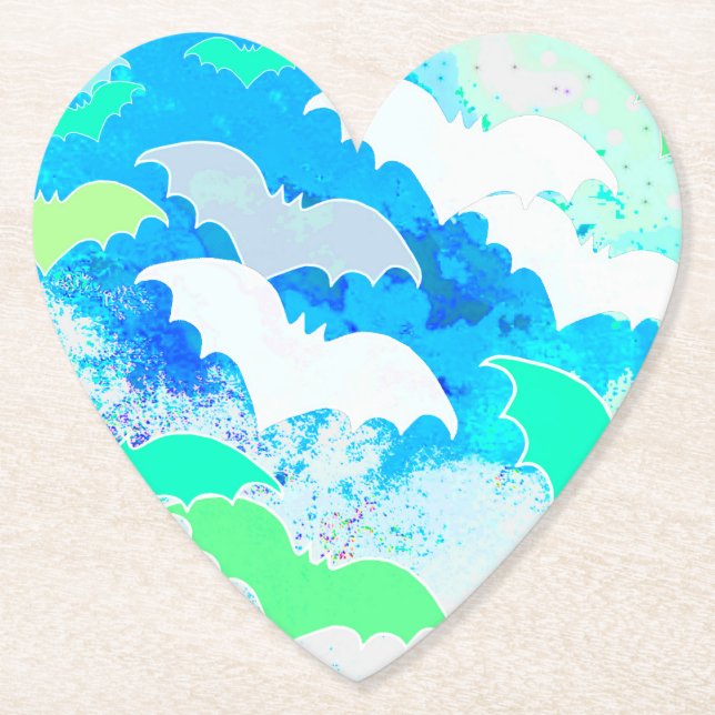 Bats In Flight Pastel Blue Paper Coaster (Front)