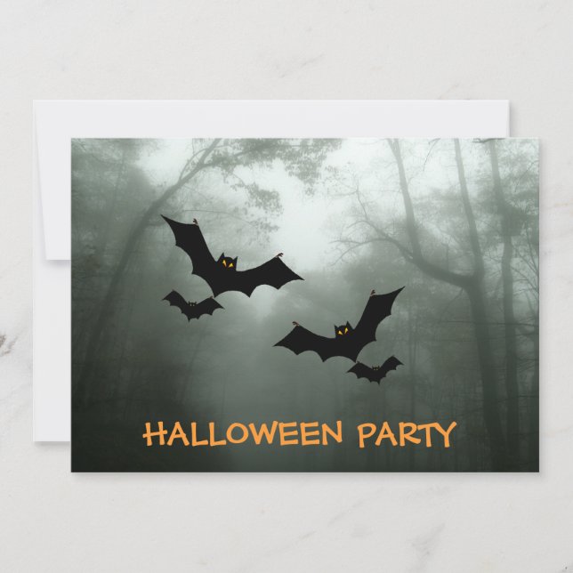 Bats in Spooky Trees Halloween Party Invitation (Front)