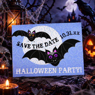 Bats Moon Save the Date Halloween Party Invitation Postcard