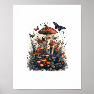 Bats N Mushroom Moon Goblincore Poster