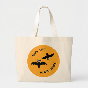 Bats Off To Halloween Orange Circle Large Tote Bag