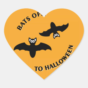 Bats Off To Halloween Orange Square Heart Sticker