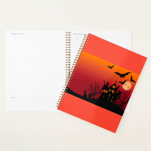 Bats Over Haunted House Spiral Planner