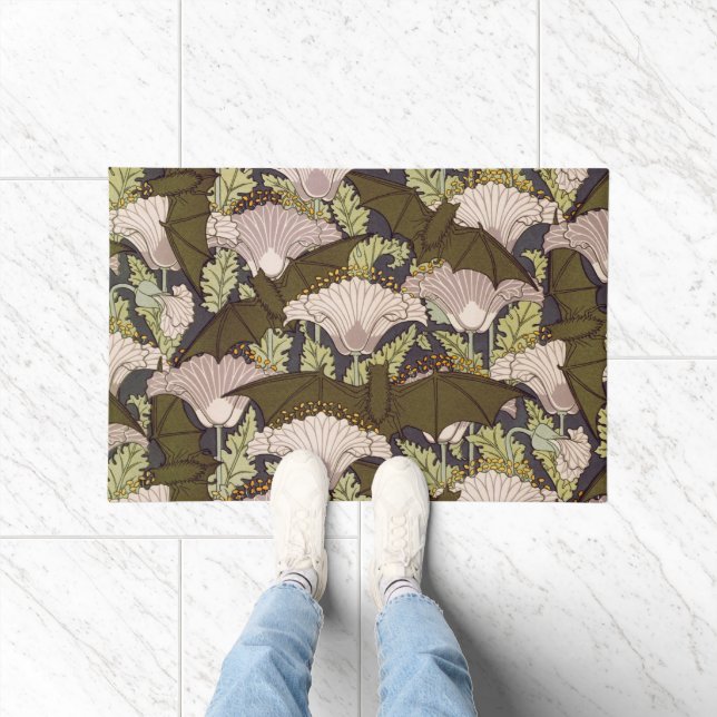 Bats & Poppies,Animal & Floral Design Art Nouveau Doormat (Indoor)
