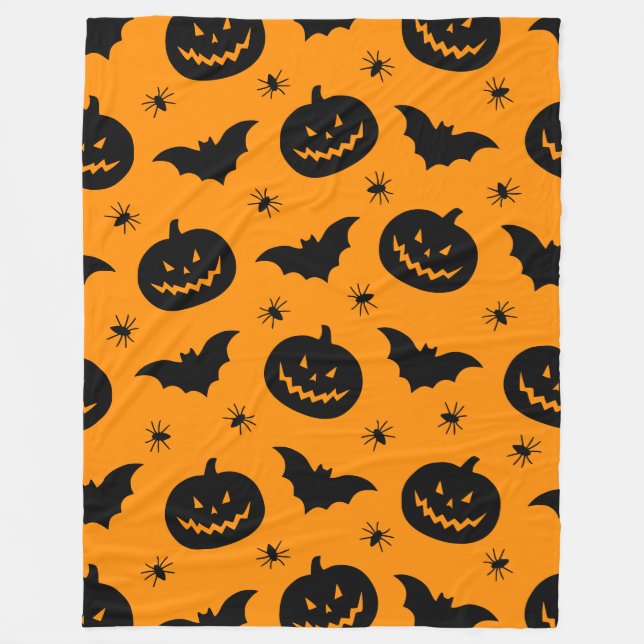 Bats, pumpkin heads and spiders Halloween Plush Fleece Blanket (Front)
