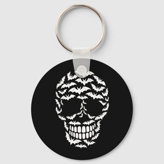 Bats Skull Silhouette Funny Halloween Costume Key Ring (Front)