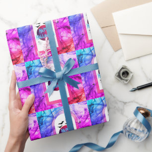 Bats Spooky Scary Cute Pink Modern Happy Halloween Wrapping Paper