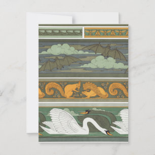 Bats Squirrels Swans Wildlife Vintage Nature art  Postcard