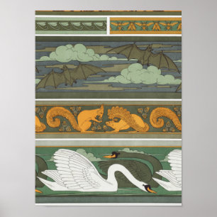 Bats Squirrels Swans Wildlife Vintage Nature art Poster