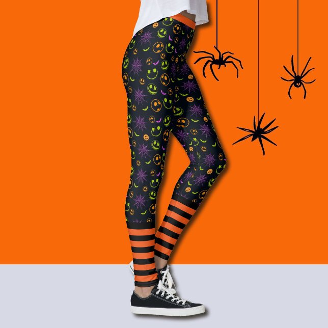 Bats Stripes Orange Black Halloween Best Quality Leggings (Creator Uploaded)