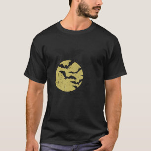 Bats Swarm Flying Full Moon Spooky Halloween Vinta T-Shirt