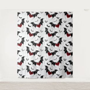 Bats with Red Hearts and smaller bat silhouettes Tapestry
