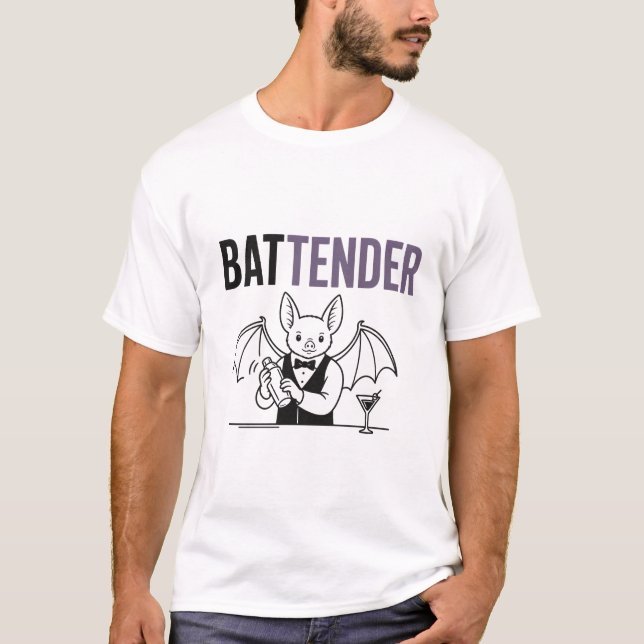 Battender – Funny Bat Bartender Pun T-Shirt (Front)